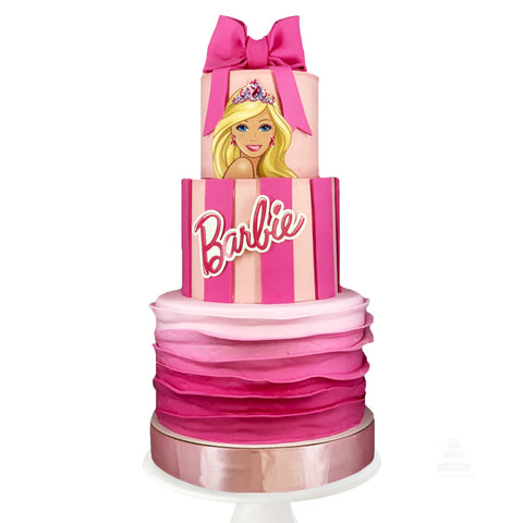 Barbie gift cake, pastel Rosa en forma de regalo de Barbie