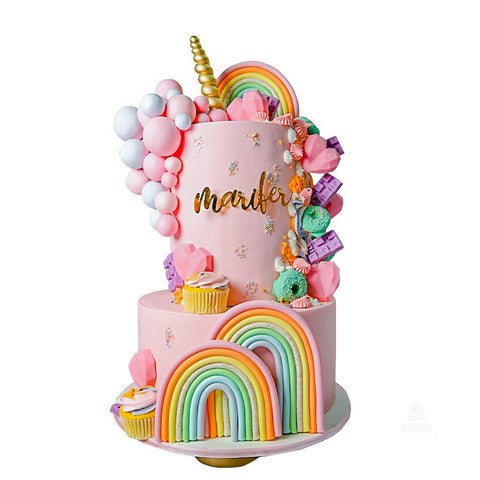 Unicorn Rainbow Magic Cake, pastel mágico de arcoíris y unicornio