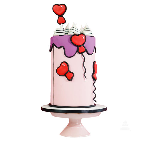 Comic Cake Balloons of Hearts, pastel cómic globos de corazones