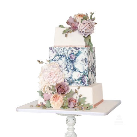 Royal Gobelin, Pastel con estampado y peonias para boda