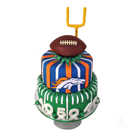 Denver Broncos Football Field cake, pastel decorado de campo de fútbol Broncos Denver