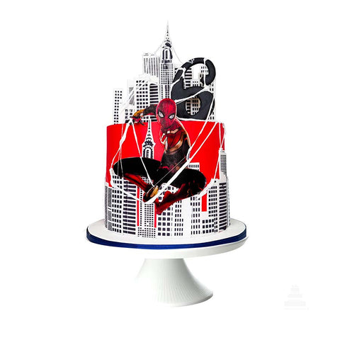 Spider Sugar Cake - Pastel de Spiderman con edificios