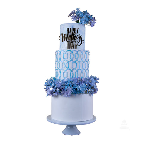 Mother's Day Blue & White Flower Cake, pastel azul y blanco con flores