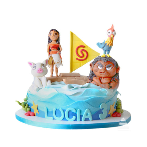 Mar de Aventuras, pastel decorado de fondant con Moana