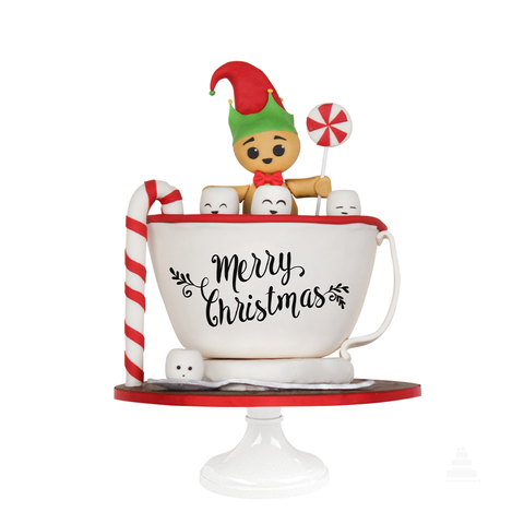 Pastel Decorado de Duende Navideño Dentro de Taza