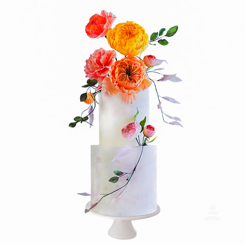 Wedding flower cake - Pastel blanco de bodas con decoraciones de flores de azúcar