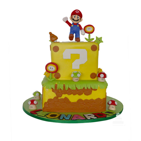 Super Mario Bros, pastel decorado con personajes en 2 pisos